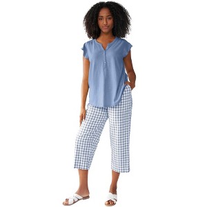 ellos Plus Size Gingham Crop Pants - 1 of 4
