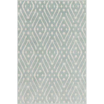 Light Blue Geometric 4' x 6' Synthetic Outdoor Area Rug
