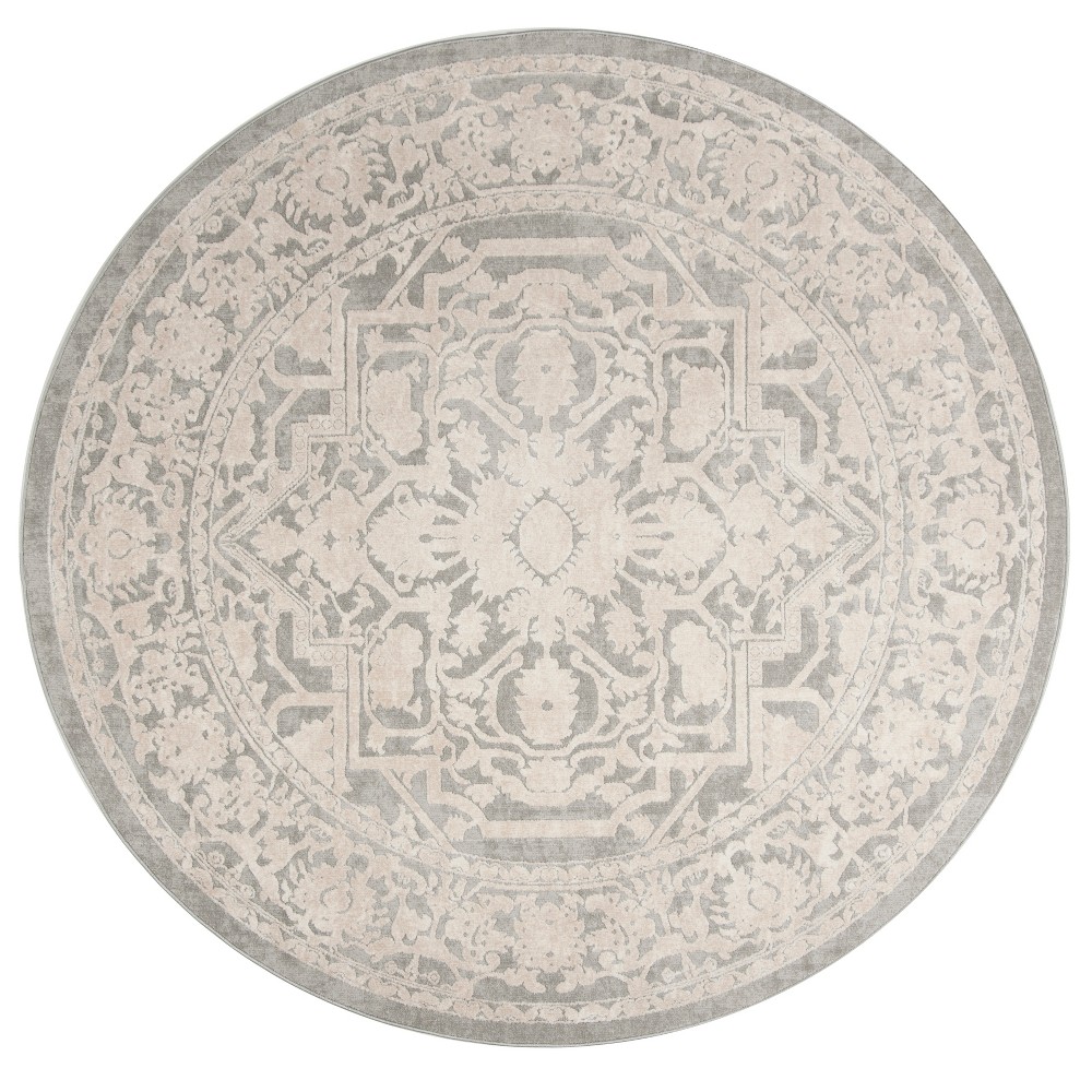 6'7in Round Danika Floral Loomed Area Rug Light Gray/Cream - Safavieh