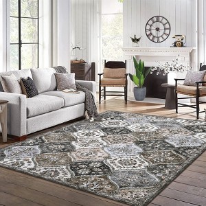 Washable Vintage Oriental Rug Non Slip Low Pile Rug Soft Throw Floor Cover Retro Foldable Indoor Carpet for Living Room Bedroom Playroom Nursery - 1 of 4