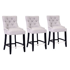 WestinTrends 24" Linen Tufted Buttons Upholstered Wingback Counter Stool (Set of 3) - 1 of 4