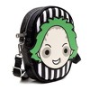 Horror Movies Vegan Leather Crossbody Bag with Adjustable Strap, Beetlejuice Smiling Chibi Face Applique, Stripe Black White, 7" x 8" - 2 of 4