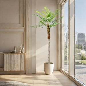 2pcs 82.7" Fake Palm Trees Nordic Ins Style, Durable Plastic Artificial Plants for Indoor & Outdoor Home, Office, Poolside, Balcony Decor - 1 of 4