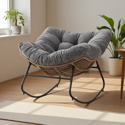 Chenille Rocking Chair with Metal Frame and Ergonomic Design