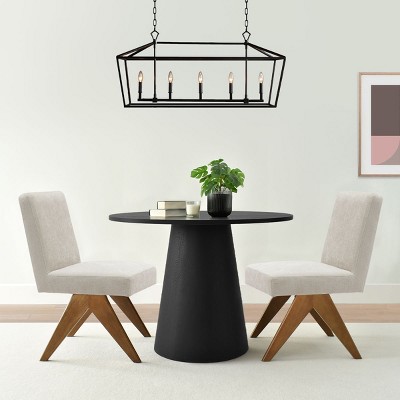 3-Piece Black Round Concrete Table Set, 35" Manufactured Black Round Dining Room Table with 2 Upholstered Chairs, Accent Table Set-Maison Boucle
