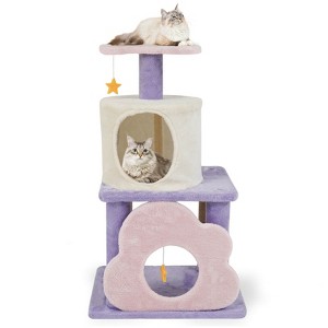 Costway 31.5” Cute Modern Cat Tree with Condo Top Perch Jute Scratching Posts Hanging Toy Blue/Purple - 1 of 4