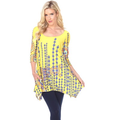 Women's 3/4 Sleeve Printed Rella Tunic Top with Pockets - White Mark