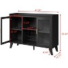 47" Liquor Cabinet Bar with LED Light, Kitchen Sideboard Buffet Storage Rack with Glass Door & Open Shelf for Home Living Room Dining Room, Black - 2 of 4