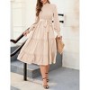 Women's Ruffle Mock Neck Long Sleeve Smocked Midi Dress Casual Floral Print Elastic Waist Tiered Long Dress - 4 of 4