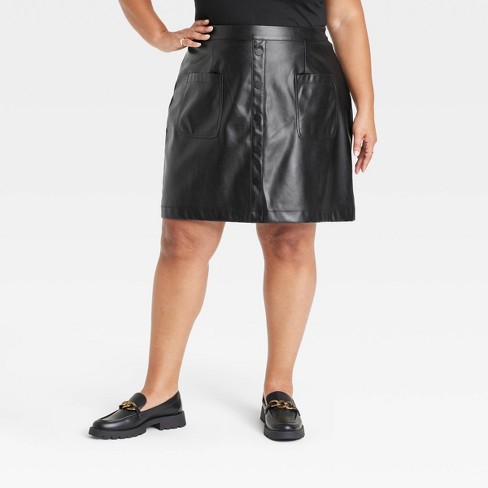 Womens black leather a line outlet skirt