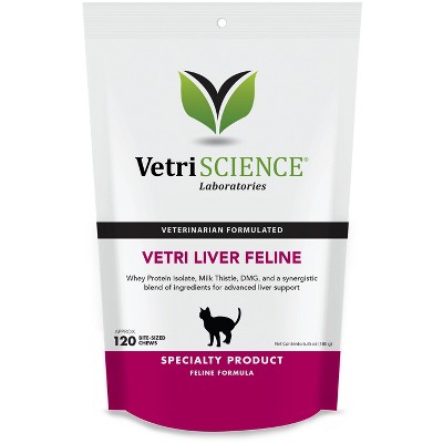 VetriScience Vetri Liver Feline, Liver Support and Detoxification for Cats, Chicken Flavor, 120 Bite-sized Chews