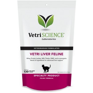 VetriScience Vetri Liver Feline, Liver Support and Detoxification for Cats, Chicken Flavor, 120 Bite-sized Chews - 1 of 2