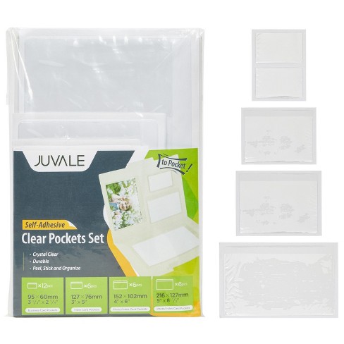 Business Cards and Photos Organization 50 Pieces Self-Adhesive Label Card Holder Index Pockets Holder 2 Sizes Clear Plastic Card Holder Adhesive Label Holder Card Sleeves for Index Cards 
