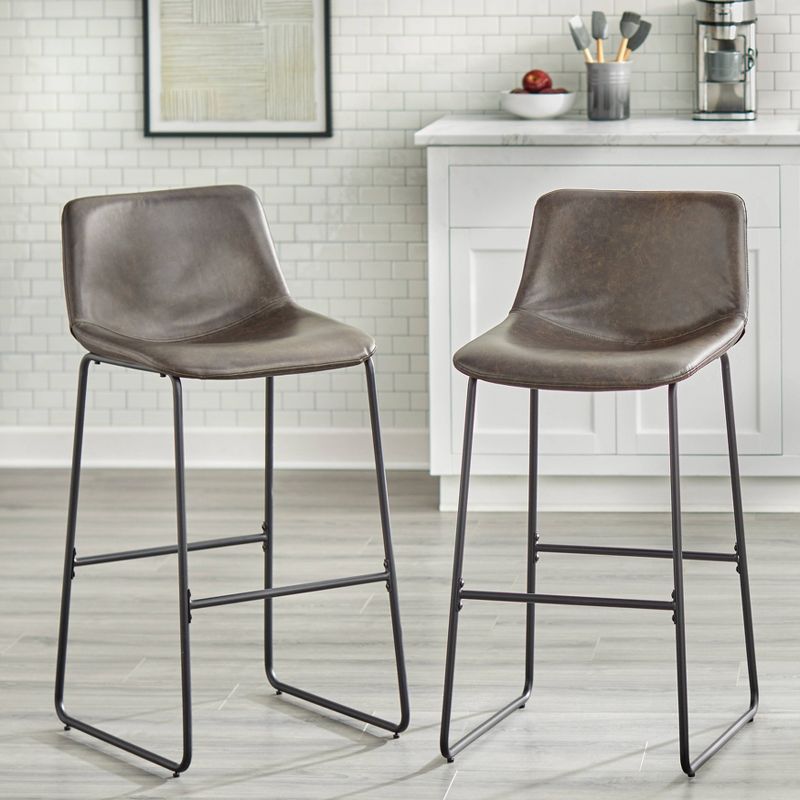 Set of 2 30&#34; Draper Metal Counter Height Barstool Brown Faux Leather/Black - Buylateral, 3 of 6