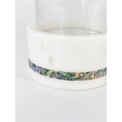 White Marble and Mother-of-Pearl Hurricane Candle Holder