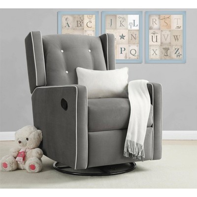 Gray Linen Tufted Swivel Recliner Armchair with Track Arms