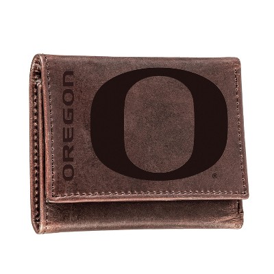 Evergreen NCAA Oregon Ducks Brown Leather Trifold Wallet Officially Licensed with Gift Box
