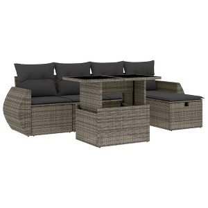 vidaXL 6 Piece Patio Sofa Set with Cushions Gray Poly Rattan - without storage - 1 of 4