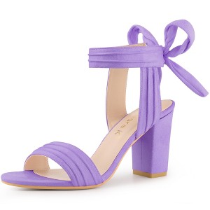 Allegra K Women's Back to College Faux Suede Open Toe Ankle Tie Back Chunky Heel Sandals - 1 of 4