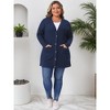 Women's Plus Size V-Neck Long Sleeve Pocket Ribbed Knit Loose Button Up Casual Cardigan - Agnes Orinda - 3 of 4
