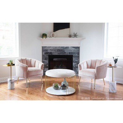 Blush Pink Velvet Barrel Accent Chair with Metal Legs