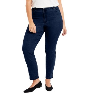 June + Vie by Roaman's Women's Plus Size Curvie Fit Straight-Leg Jeans - 1 of 4
