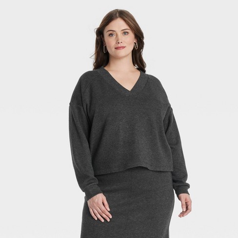 Women s Leisure Studio Knit Sweatshirt Universal Thread Charcoal Gray XXL