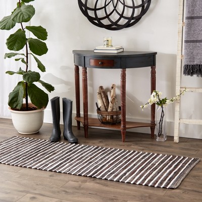 Dark Brown Slim Stripe Handmade Cotton Rug 2'3" x 6'