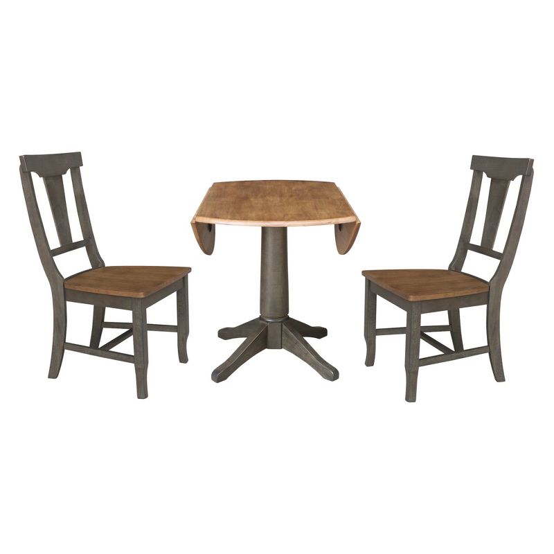 42&#34; Round Dual Drop Leaf Dining Table with 2 Panel Back Chairs Hickory/Washed Coal - International Concepts, 5 of 11