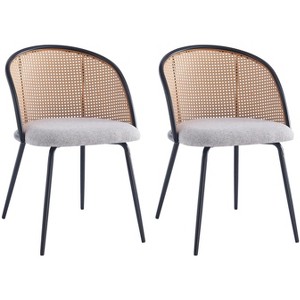 Nordlys Set of 2 Metal Dining Chairs with Cane Backs and Gray Fabric Seats Modern Design Style Upholstery - 1 of 4