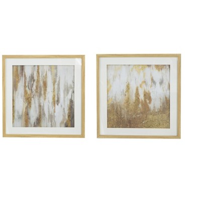 Fisfet 20.8x20.8x1.2" Framed Gold and Gray Wall Art with Glass Cover, Set of 2