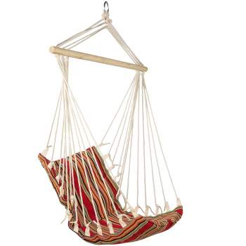 Northlight 21" x 34" Striped Hammock Chair with Padding and Wooden Bar - Red/Yellow