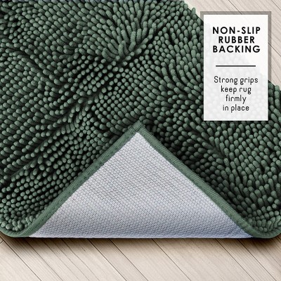Hunter Green Chenille Bath Rug with Non-Slip Backing, 26x44