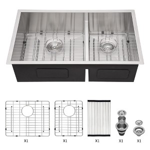 Double Bowl(60/40) Undermount Sink- 28inx19in Double Bowl Kitchen Sink 16 Gauge with Two 10in Deep Basin - 1 of 1