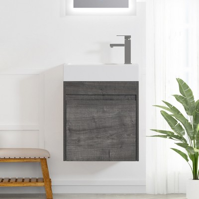 ALEXOUN 18" Floating Bathroom Vanity with Sink,Single Sink Wall Mounted Bathroom Vanity,with 1 Door,for Small Space,Bathroom