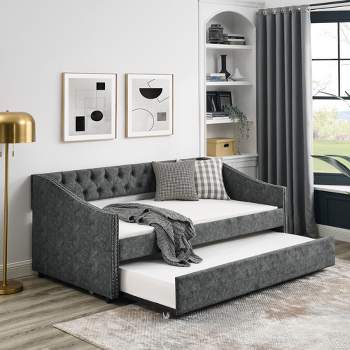 Twin Size Daybed, Upholstered Tufted Sofa Bed with Twin Size Trundle Bed-ModernLuxe