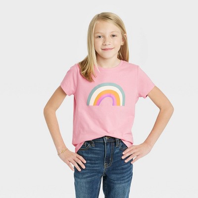 Girls' Rainbow Short Sleeve Graphic T-Shirt - Cat & Jack™ Dusty Pink