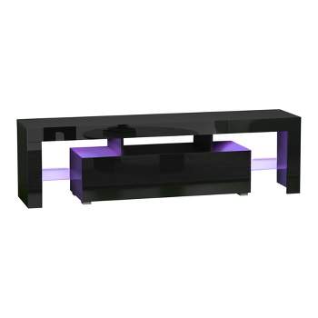 HOMCOM High Gloss TV Stand Cabinet with Remote Controlled LED Lights, Media TV Console Table with Storage Compartment for TVs up to 65"