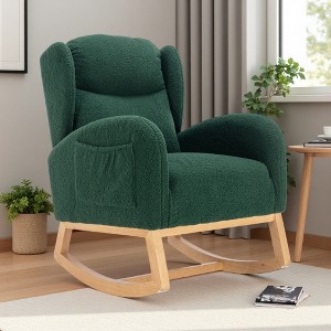 Teddy Fabric Rocking Chair with Ergonomic Back and Side Pocket - 1 of 4
