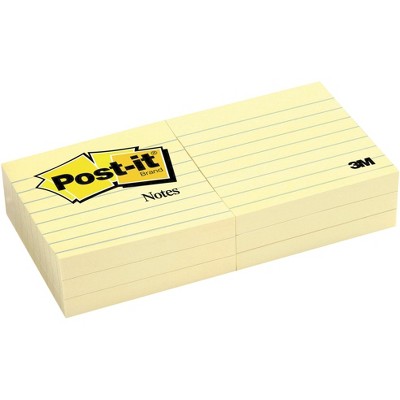 3M Post-it Lined Original Notes, 3 x 3 Inches, Canary Yellow, pk of 12