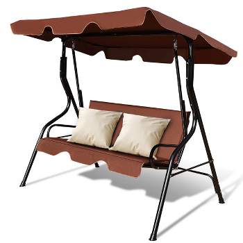 Tangkula 3-Seats Outdoor Glider Hammock with Adjustable Waterproof Canopy Aluminum Frame Patio Swing Chair