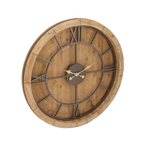 40 Natural Iron And Cypress Wood Round Wall Clock Olivia May Target - Round Natural Wood Metal Wall Clock