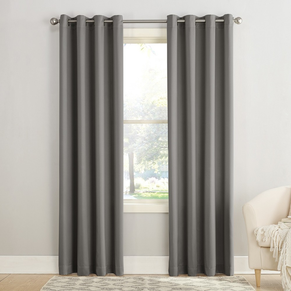 Photos - Curtains & Drapes 54"x108" Sun Zero Room Darkening Seymour Grommet Curtain Panel Steel Gray