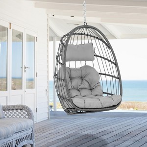 Hanging Egg Chair Without Stand - Foldable Indoor Outdoor Wicker Rattan Swing Egg Chair with Hanging Chain Hammock Chair - 1 of 4