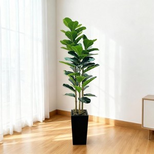 Artificial Fiddle Leaf Fig Tree with Planter, 6Ft Tall Fake Tree with Natural Wood Trunk for Home Decor, Faux Ficus Tree Fake Moss for Home Office - 1 of 4