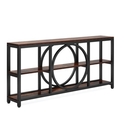 Lirago 70.9 "Industrial Farmhouse Console Table 3 Tier Storage Shelf Narrow Sofa Table Entryway MDF Sturdy Metal Frame White