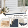 63" Acacia Wood Hanging Patio Swing Chair with Cushions & 10.8ft Hemp Ropes, Porch Swing Bench, 400 lbs Capacity - 2 of 4