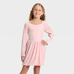 Girls' Long Sleeve Velour Dress - Cat & Jack™ - 1 of 3