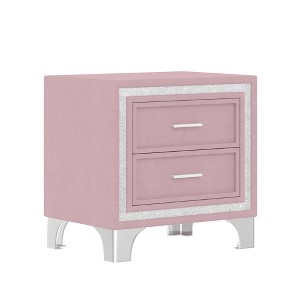 Bellemave Velvet Upholstered Nightstand with Drawers and Handle, Mid Century Modern Bedside Table, Pink - 1 of 3