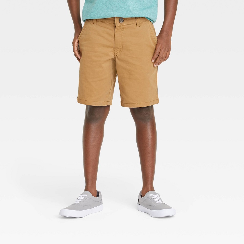 size 18:Boys' Stretch Flat Front Chino Shorts - Cat & Jack Dark Khaki Dark Green